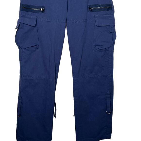 Womens Cargo Pocket Pants High Waisted Straight Leg Relaxed Navy Blue Size XS - Picture 6 of 10